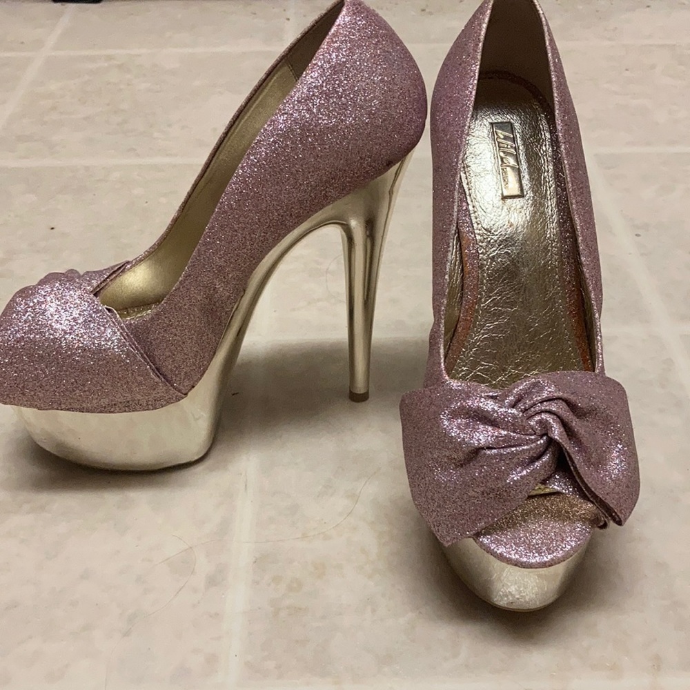 LAST CHANCE! Pink Glitter and Gold Platform Stilettos
